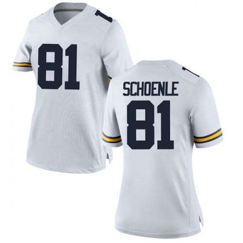 Nate Schoenle Michigan Wolverines Women's NCAA #81 White Replica Brand Jordan College Stitched Football Jersey BWA8554BI